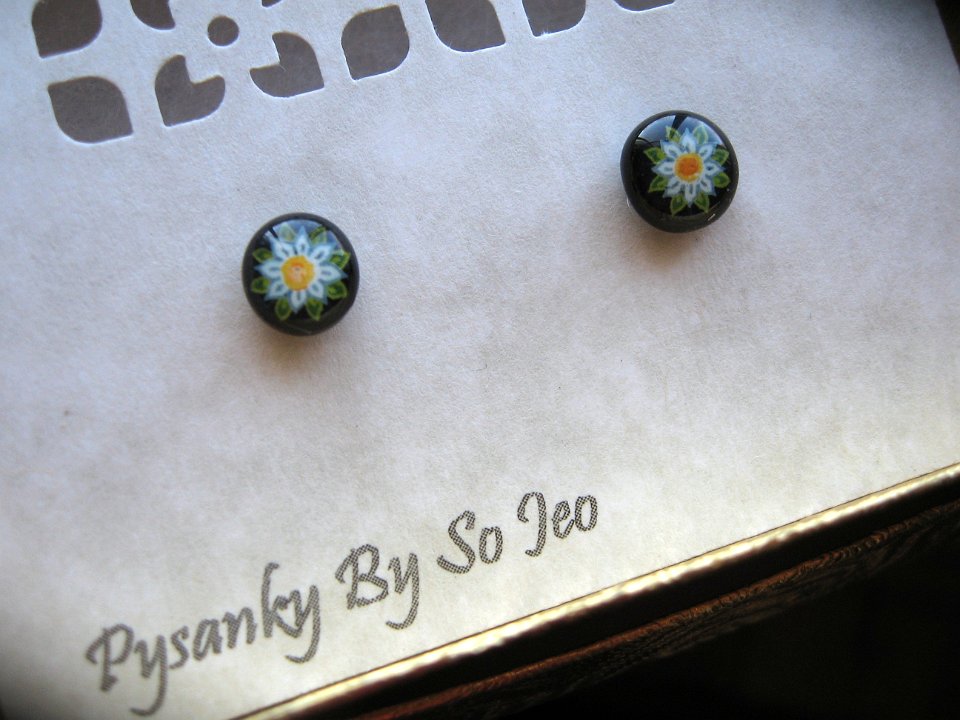 Tiny Blue Flowers Stud Earrings Pysanky Jewelry by So Jeo